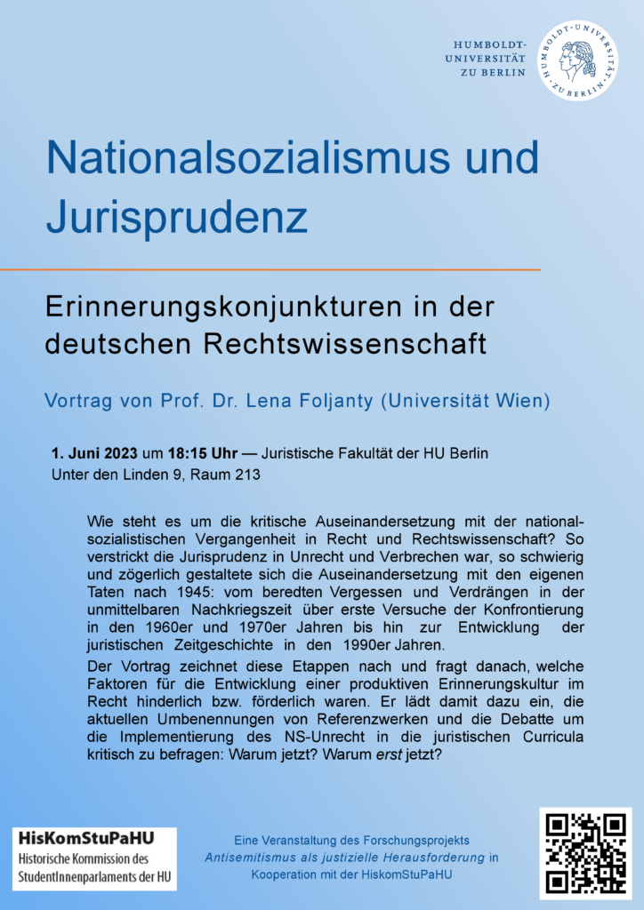 Plakat zur Veranstaltung Nationalsozialismus und Jurisprudenz – Erinnerungskonjunkturen in der deutschen Rechtswissenschaft