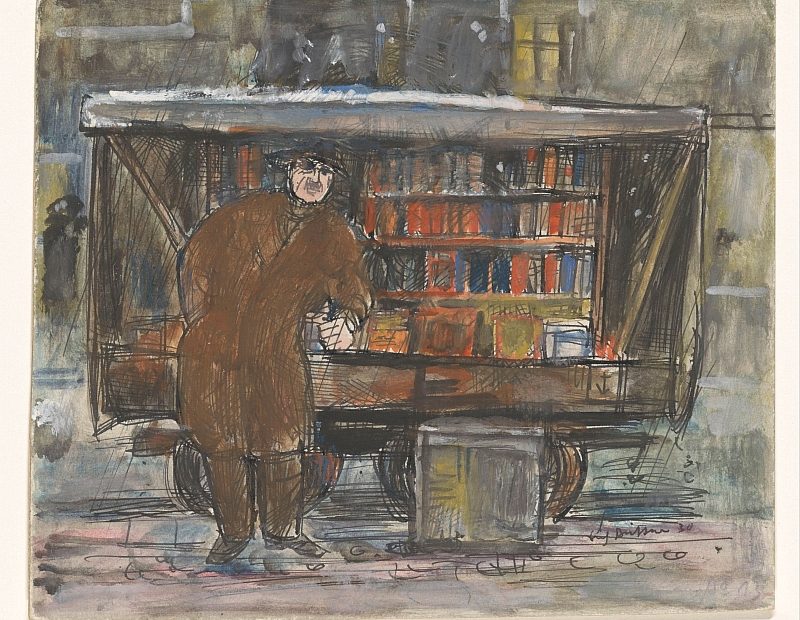 Zeichnung eines fliegenden Buchhändlers in Berlin 1930